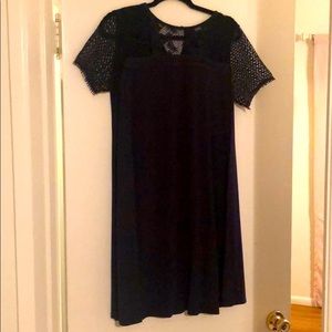 Navy Knit and Cotton T Shirt Dress